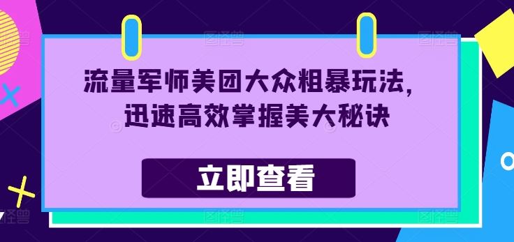 流量军师美团大众粗暴玩法，迅速高效掌握美大秘诀-87副业网