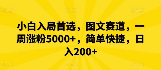 小白入局首选，图文赛道，一周涨粉5000+，简单快捷，日入200+-87副业网