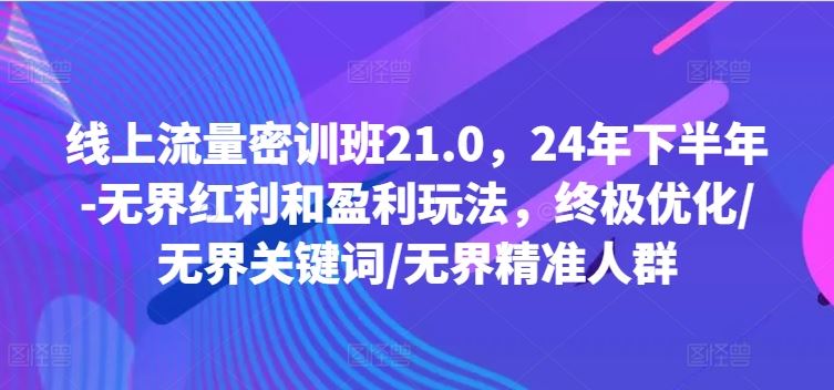 线上流量密训班21.0，24年下半年-无界红利和盈利玩法，终极优化/无界关键词/无界精准人群-87副业网