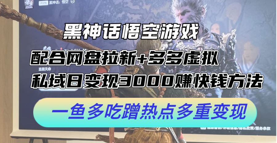 黑神话悟空游戏配合网盘拉新+多多虚拟+私域日变现3k+赚快钱方法，一鱼多吃蹭热点多重变现【揭秘】-87副业网