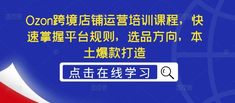 Ozon跨境店铺运营培训课程，快速掌握平台规则，选品方向，本土爆款打造-87副业网