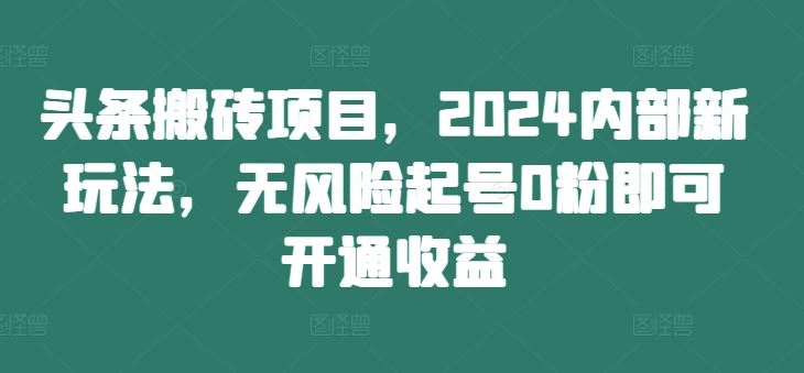 头条搬砖项目，2024内部新玩法，无风险起号0粉即可开通收益-87副业网