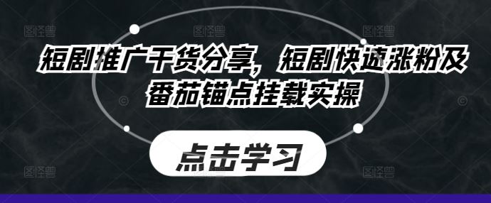 短剧推广干货分享，短剧快速涨粉及番茄锚点挂载实操-87副业网