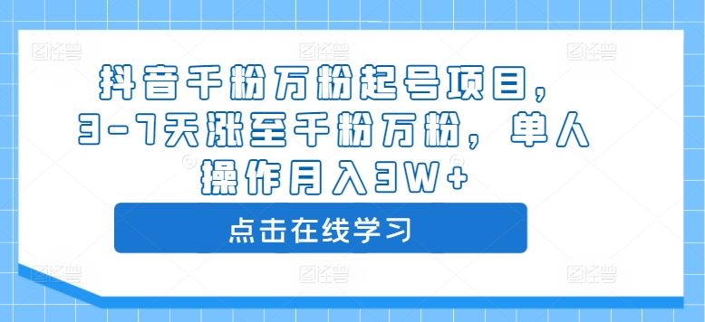 抖音千粉万粉起号项目，3-7天涨至千粉万粉，单人操作月入3W+-87副业网