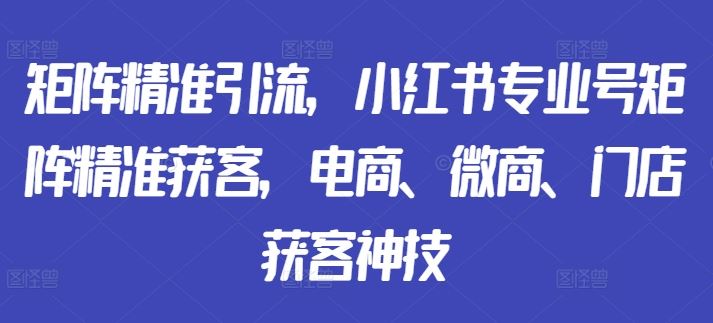 矩阵精准引流，小红书专业号矩阵精准获客，电商、微商、门店获客神技-87副业网