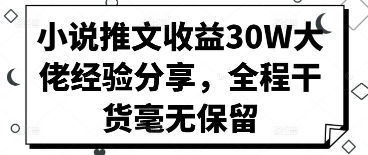 小说推文收益30W大佬经验分享，全程干货毫无保留-87副业网