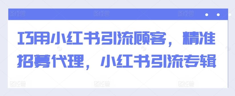 巧用小红书引流顾客，精准招募代理，小红书引流专辑-87副业网