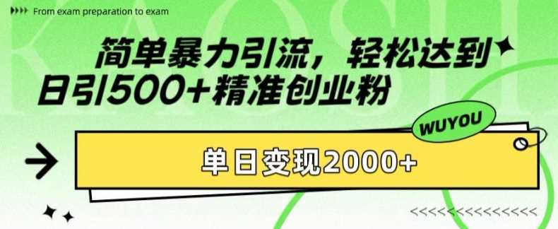 简单暴力引流，轻松达到日引500+精准创业粉，单日变现2k【揭秘】-87副业网