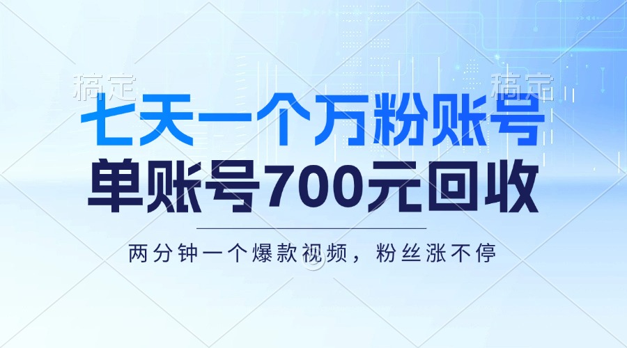 （13062期）七天一个万粉账号，新手小白秒上手，单账号回收700元，轻松月入三万＋-87副业网