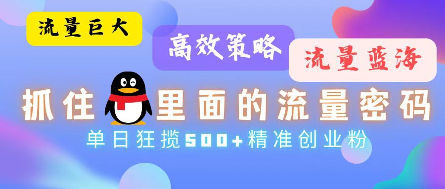 （13068期）流量蓝海，抓住QQ里面的流量密码！高效策略，单日狂揽500+精准创业粉-87副业网