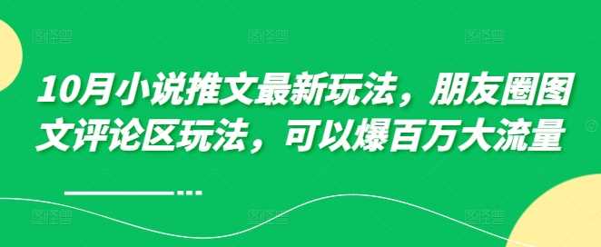 10月小说推文最新玩法，朋友圈图文评论区玩法，可以爆百万大流量-87副业网