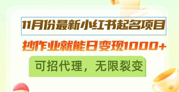 （13256期）11月份最新小红书起名项目，抄作业就能日变现1000+，可招代理，无限裂变-87副业网