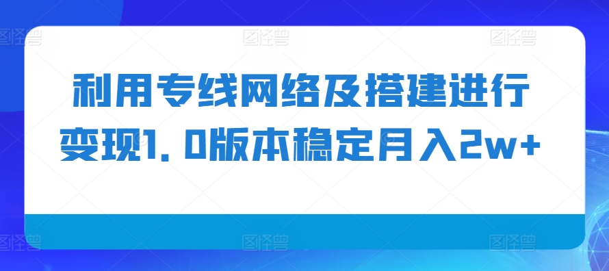 利用专线网络及搭建进行变现1.0版本稳定月入2w+【揭秘】-87副业网