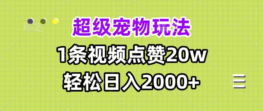 （13578期）超级宠物视频玩法，1条视频点赞20w，轻松日入2000+-87副业网