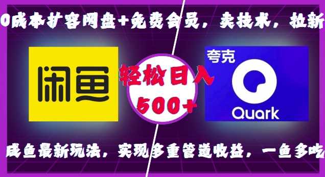 0成本扩容网盘+免费会员，卖技术，拉新，咸鱼最新玩法，实现多重管道收益，一鱼多吃，轻松日入500+-87副业网