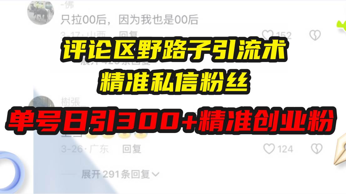 （13676期）评论区野路子引流术，精准私信粉丝，单号日引流300+精准创业粉-87副业网