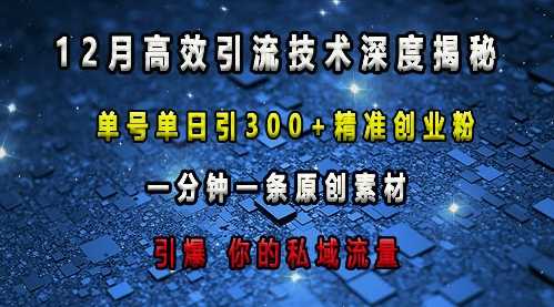 最新高效引流技术深度揭秘 ，单号单日引300+精准创业粉，一分钟一条原创素材，引爆你的私域流量-87副业网