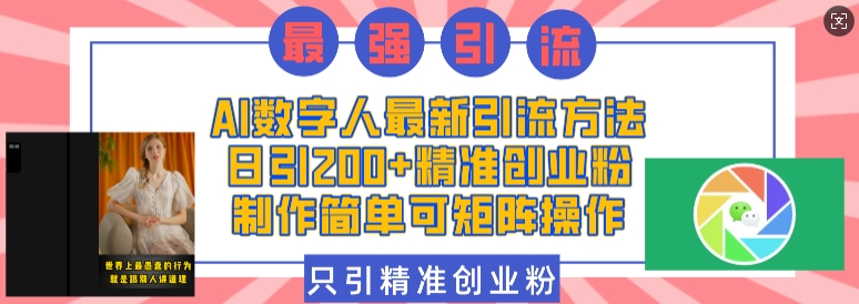 AI数字人最新引流方法，日引200+精准创业粉，制作简单可矩阵操作-87副业网