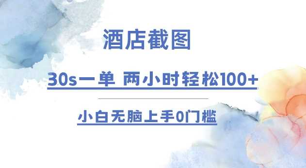 酒店截图 30s一单  2小时轻松100+ 小白无脑上手0门槛【仅揭秘】-87副业网