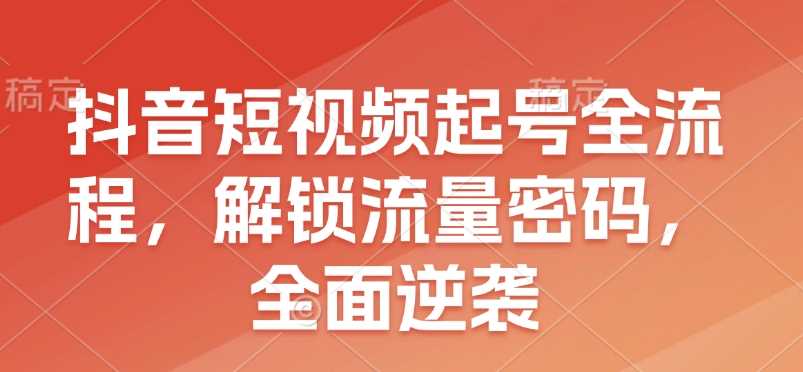 抖音短视频起号全流程，解锁流量密码，全面逆袭-87副业网