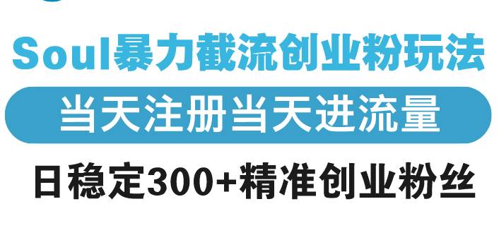 （13935期）Soul暴力截流创业粉玩法，当天注册当天进流量，日稳定300+精准创业粉丝-87副业网