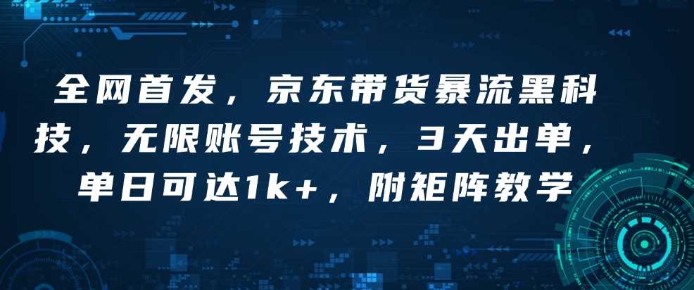 全网首发，京东带货暴流黑科技，无限账号技术，3天出单，单日可达1k+，附矩阵教学【揭秘】-87副业网